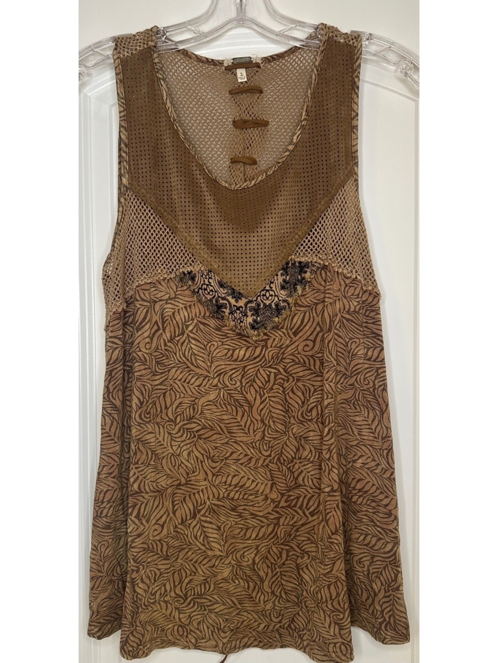 Gimmicks by BKE Boho Tank Tunic Top with Mesh and Lace-Up Back Large